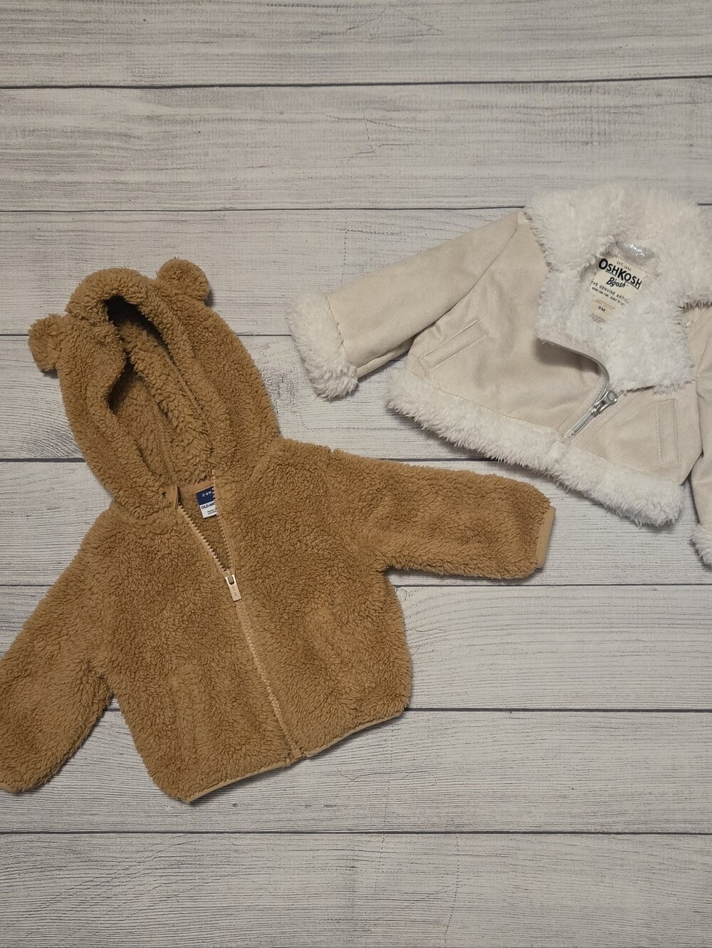 Brown Teddy Bear Hooded Jacket + Cream Sherpa Moto Jacket (Set)